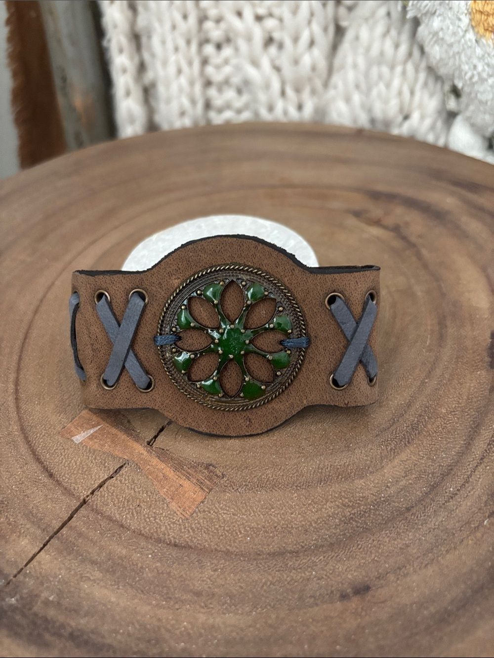 Myra Windsong Leather &Medallion Cuff Bracelet